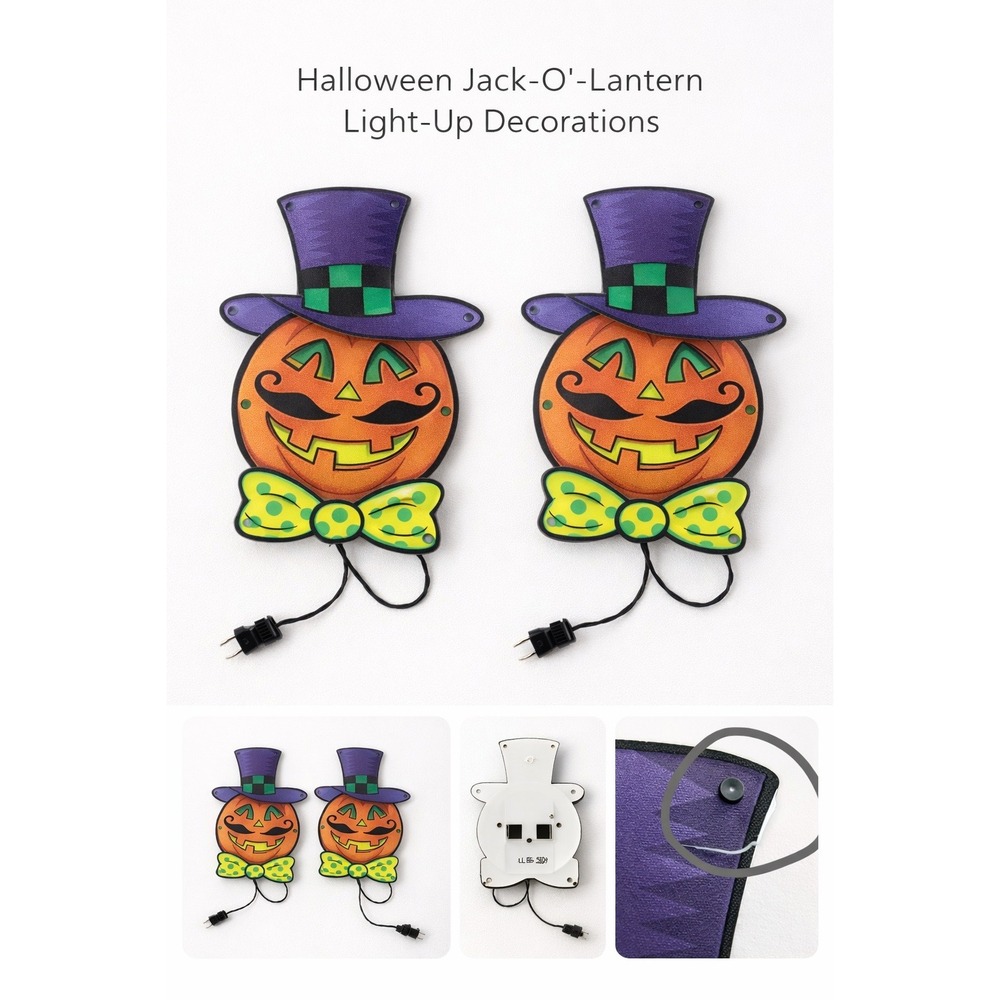 Minetom Halloween Jack-O-Lantern Light-Up Window Decorations‎ Set of 2 Mustache